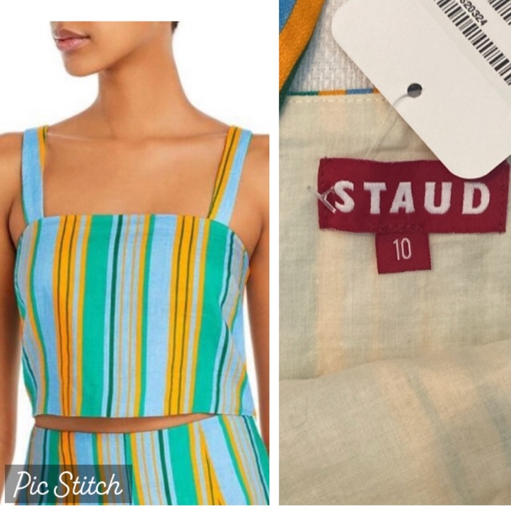 STAUD Rigina Ibiza Striped Cropped Tank Top Sleeveless Shirt Sz 10